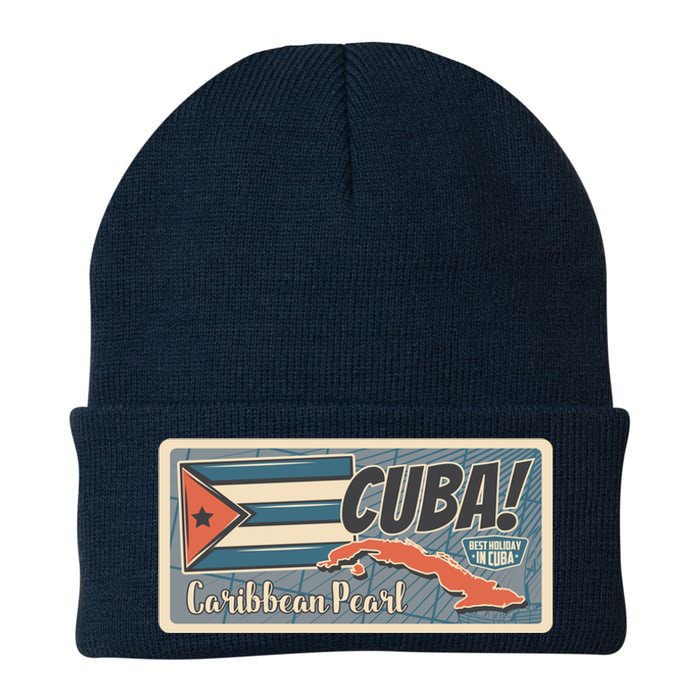 Cuba Travel Retro Banner Caribbean Pearl Knit Cap Winter Beanie