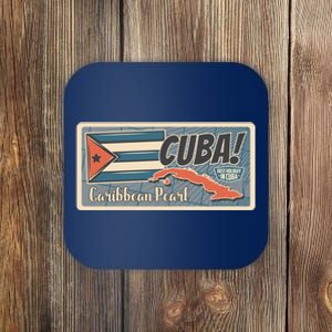 Cuba Travel Retro Banner Caribbean Pearl Coaster