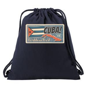 Cuba Travel Retro Banner Caribbean Pearl Drawstring Bag