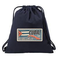 Cuba Travel Retro Banner Caribbean Pearl Drawstring Bag