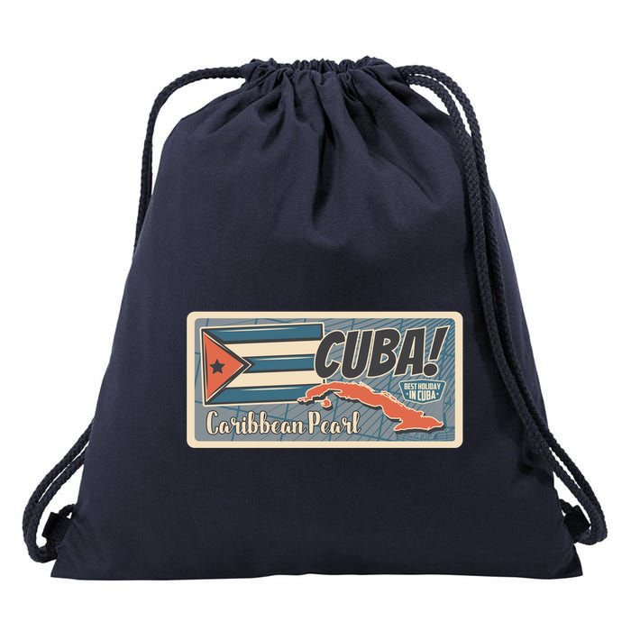 Cuba Travel Retro Banner Caribbean Pearl Drawstring Bag