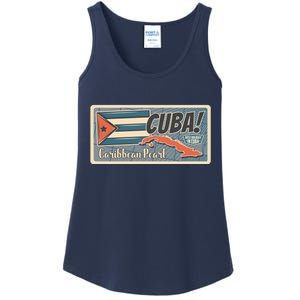 Cuba Travel Retro Banner Caribbean Pearl Ladies Essential Tank