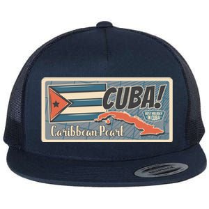 Cuba Travel Retro Banner Caribbean Pearl Flat Bill Trucker Hat