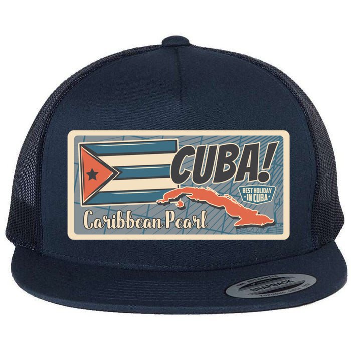 Cuba Travel Retro Banner Caribbean Pearl Flat Bill Trucker Hat