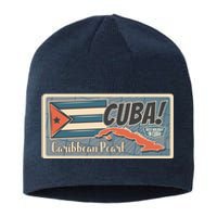 Cuba Travel Retro Banner Caribbean Pearl Sustainable Beanie