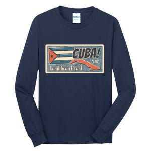 Cuba Travel Retro Banner Caribbean Pearl Tall Long Sleeve T-Shirt