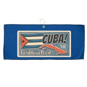 Cuba Travel Retro Banner Caribbean Pearl Large Microfiber Waffle Golf Towel