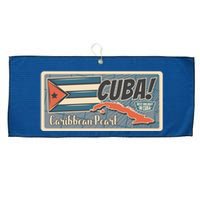 Cuba Travel Retro Banner Caribbean Pearl Large Microfiber Waffle Golf Towel