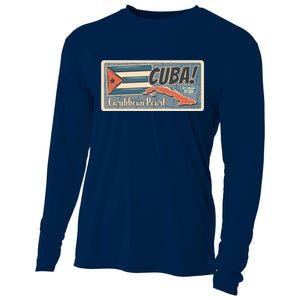 Cuba Travel Retro Banner Caribbean Pearl Cooling Performance Long Sleeve Crew