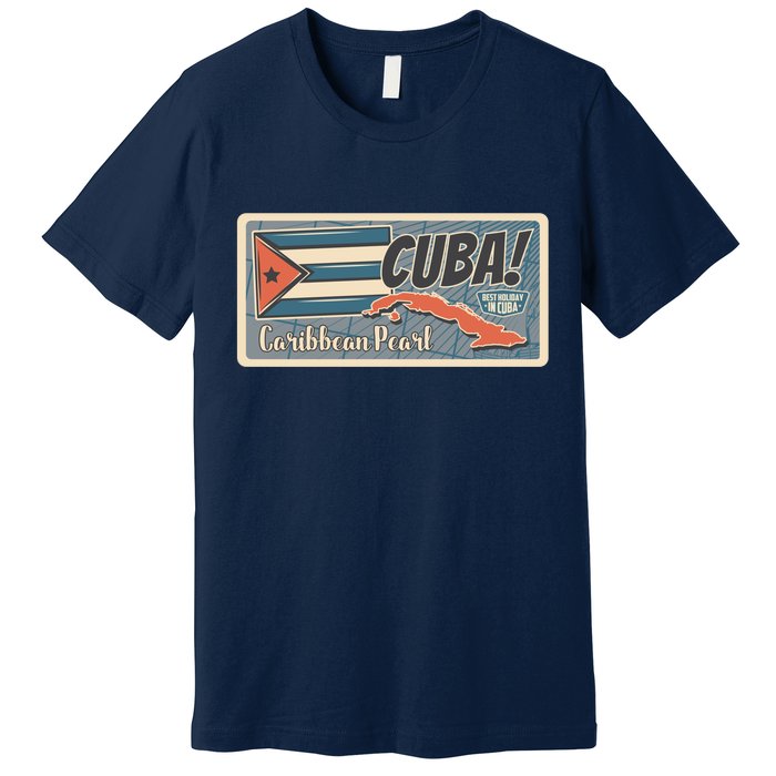 Cuba Travel Retro Banner Caribbean Pearl Premium T-Shirt