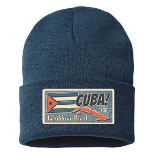 Cuba Travel Retro Banner Caribbean Pearl Sustainable Knit Beanie