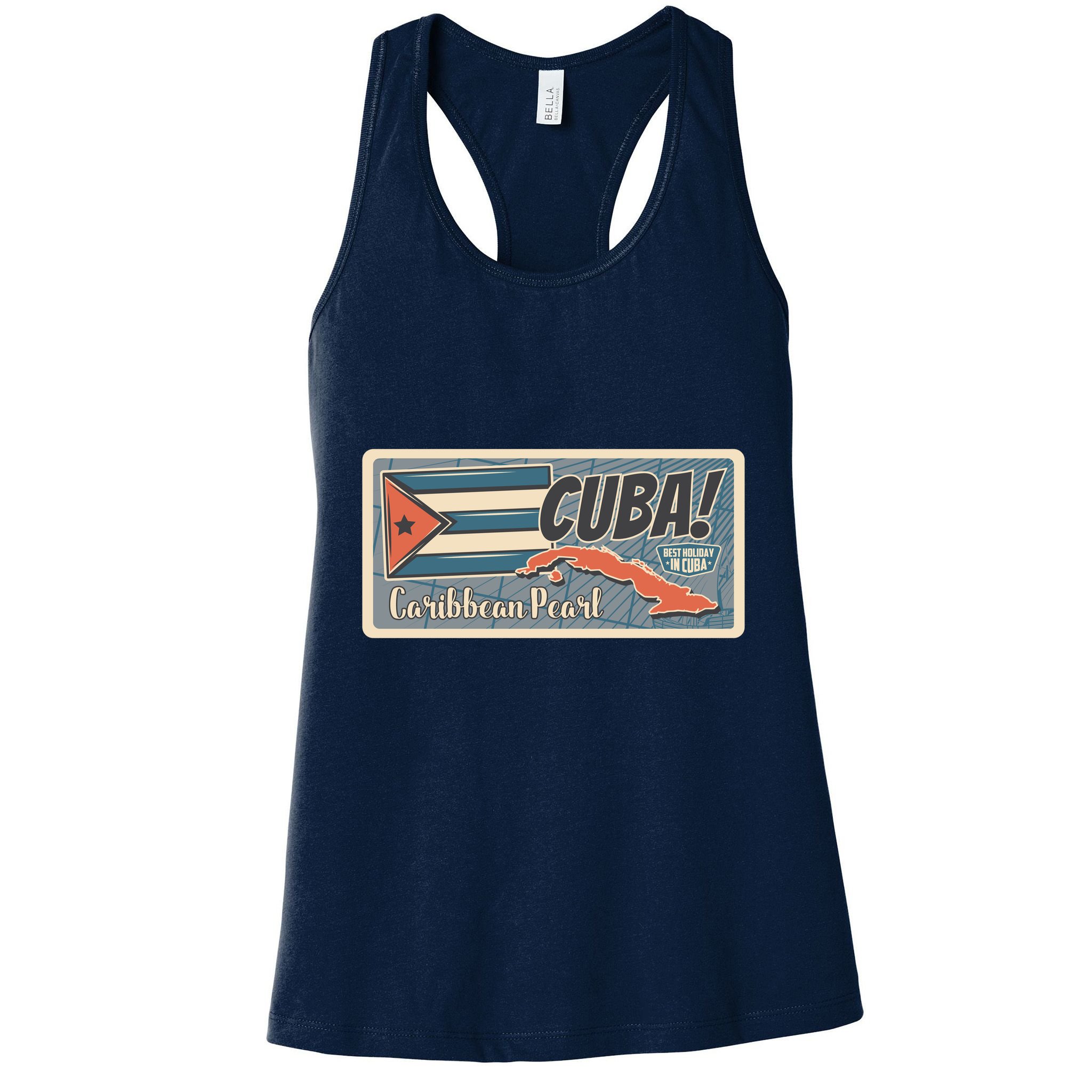 Cuba Travel Retro Banner Caribbean Pearl Womens Tank Top