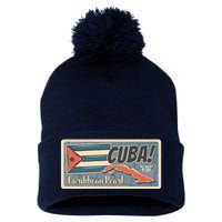 Cuba Travel Retro Banner Caribbean Pearl Pom Pom 12in Knit Beanie