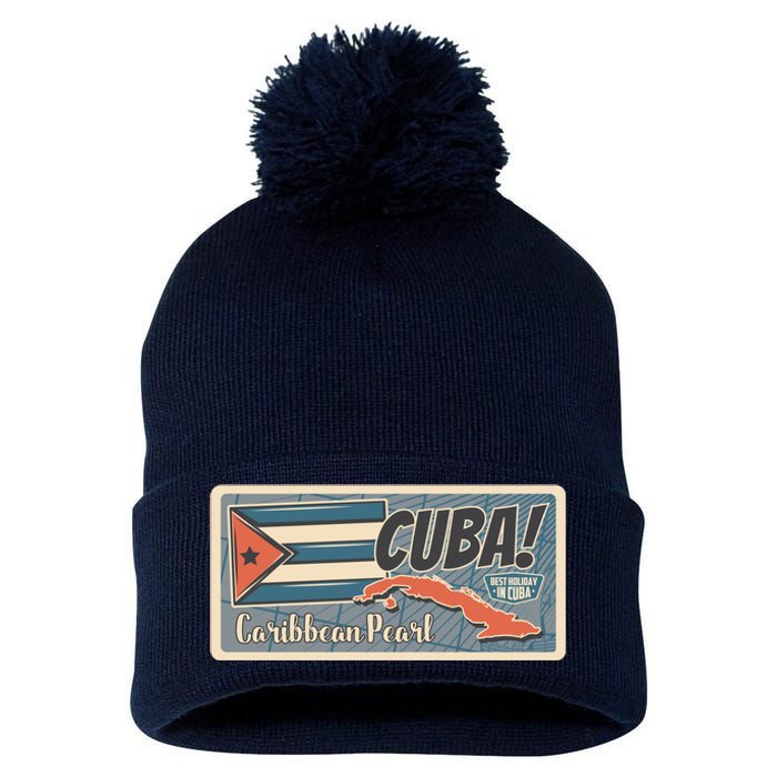 Cuba Travel Retro Banner Caribbean Pearl Pom Pom 12in Knit Beanie