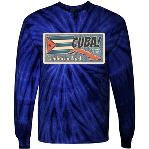 Cuba Travel Retro Banner Caribbean Pearl Tie-Dye Long Sleeve Shirt