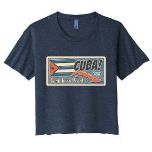 Cuba Travel Retro Banner Caribbean Pearl Women's Crop Top Tee