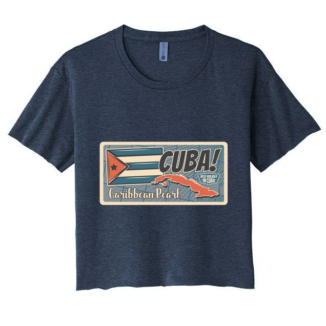 Cuba Travel Retro Banner Caribbean Pearl Crop Top