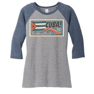 Cuba Travel Retro Banner Caribbean Pearl Women's Tri-Blend 3/4-Sleeve Raglan Shirt