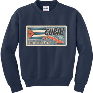 Cuba Travel Retro Banner Caribbean Pearl Kids Sweatshirt