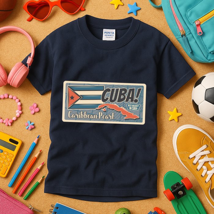 Cuba Travel Retro Banner Caribbean Pearl Kids T-Shirt
