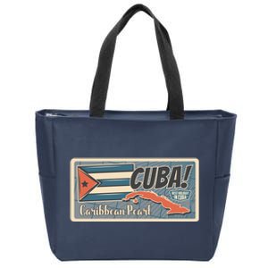 Cuba Travel Retro Banner Caribbean Pearl Zip Tote Bag