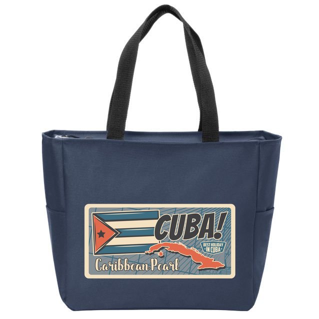 Cuba Travel Retro Banner Caribbean Pearl Zip Tote Bag