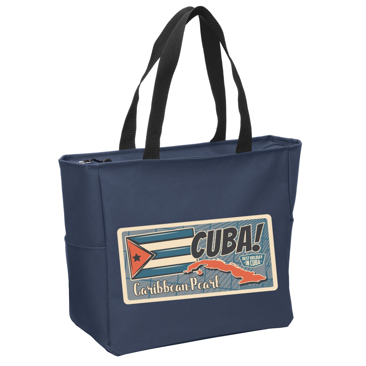 Cuba Travel Retro Banner Caribbean Pearl Zip Tote Bag