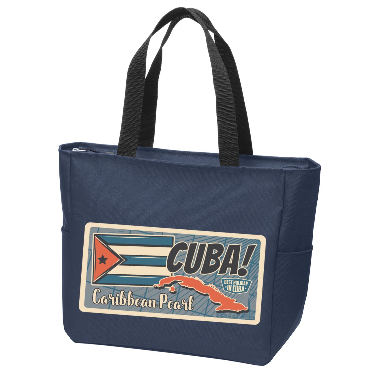 Cuba Travel Retro Banner Caribbean Pearl Zip Tote Bag