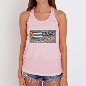 Cuba Travel Retro Banner Caribbean Pearl Women's Knotted Racerback Tank