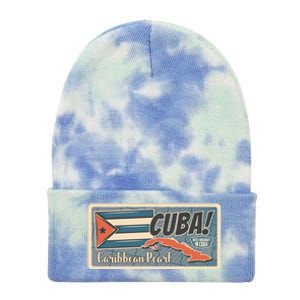 Cuba Travel Retro Banner Caribbean Pearl Tie Dye 12in Knit Beanie