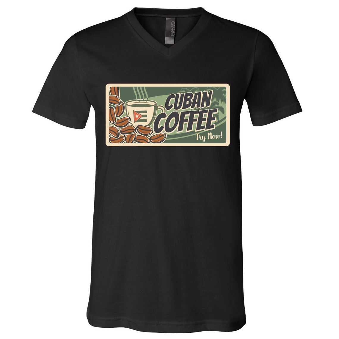 Cuba Travel Retro Banner Cuban Coffee V-Neck T-Shirt