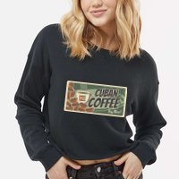 Cuba Travel Retro Banner Cuban Coffee Cropped Pullover Crew