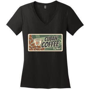 Cuba Travel Retro Banner Cuban Coffee Women's V-Neck T-Shirt