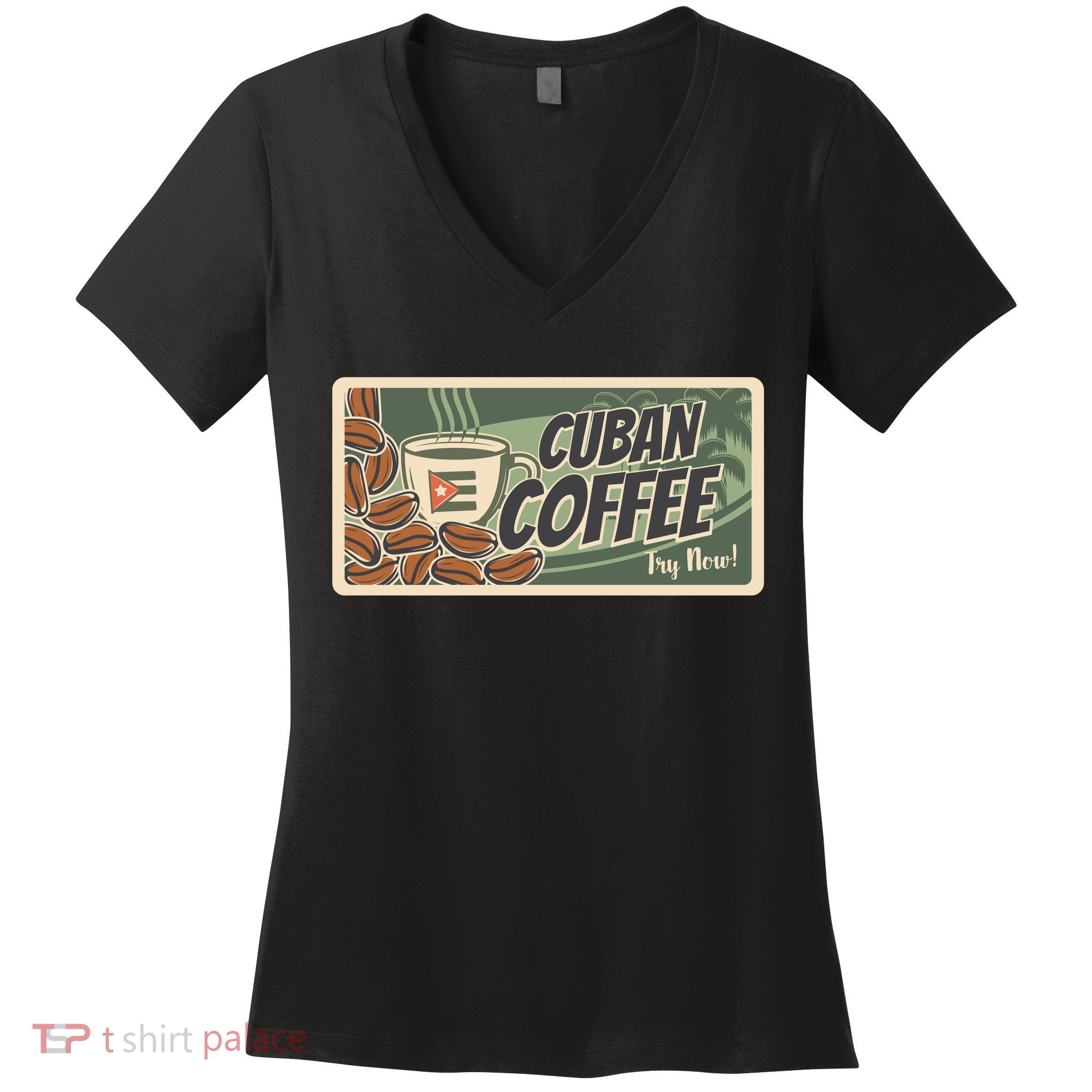 Cuba Travel Retro Banner Cuban Coffee Women's V-Neck T-Shirt