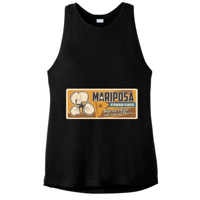 Cuba Travel Retro Cuban Café Mariposa Ladies PosiCharge Tri-Blend Wicking Tank