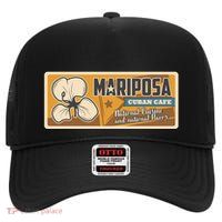 Cuba Travel Retro Cuban Café Mariposa High Crown Mesh Back Trucker Hat