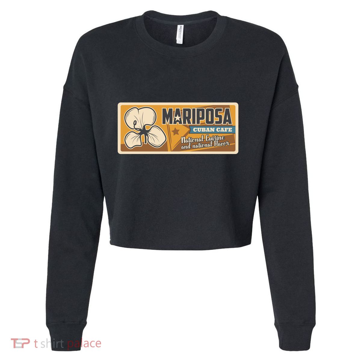 Cuba Travel Retro Cuban Café Mariposa Cropped Pullover Crew