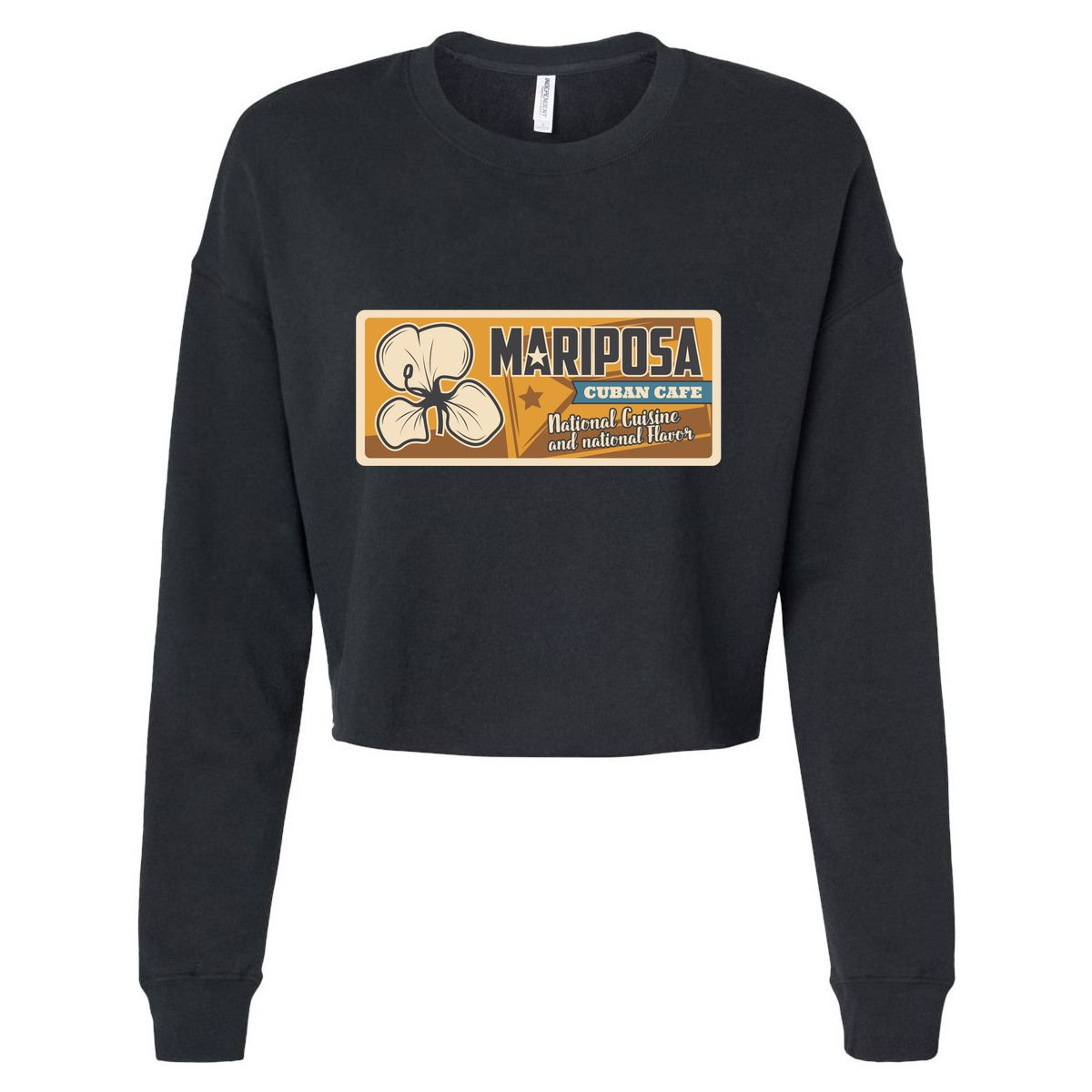 Cuba Travel Retro Cuban Café Mariposa Cropped Pullover Crew