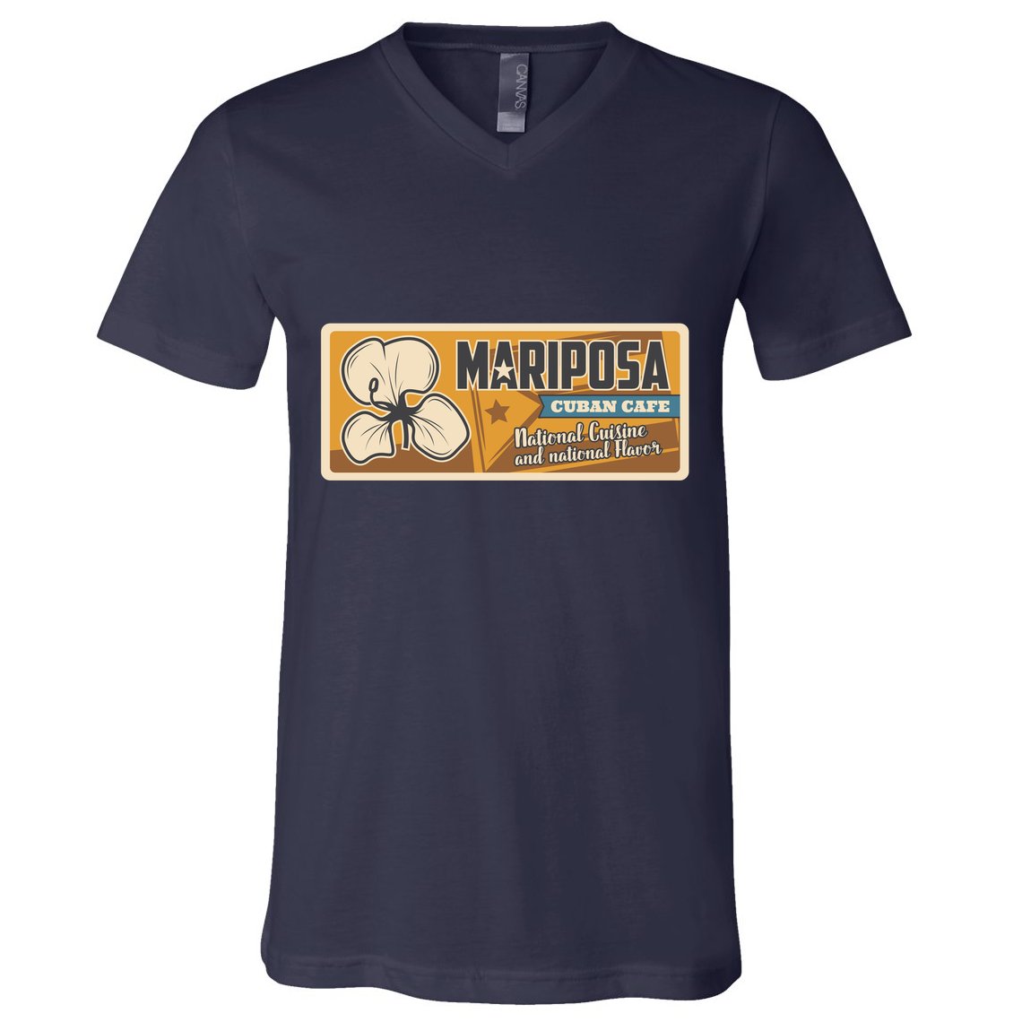 Cuba Travel Retro Cuban Café Mariposa V-Neck T-Shirt