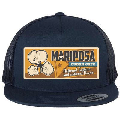 Cuba Travel Retro Cuban Café Mariposa Flat Bill Trucker Hat