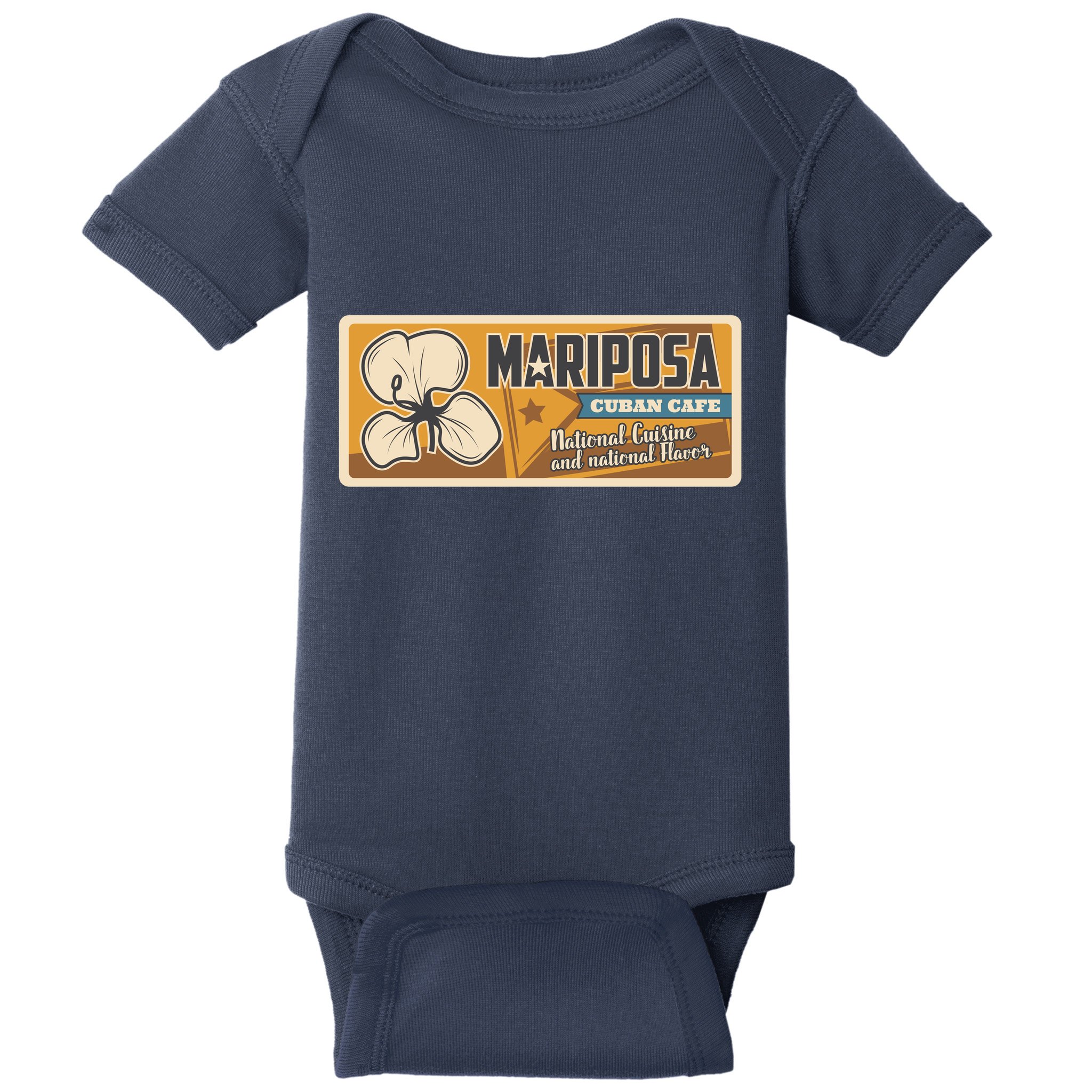 Cuba Travel Retro Cuban Café Mariposa Baby Bodysuit