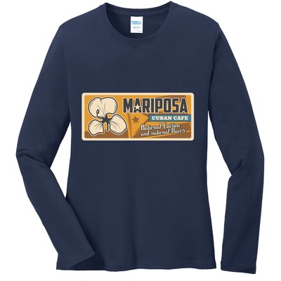 Cuba Travel Retro Cuban Café Mariposa Ladies Long Sleeve Shirt