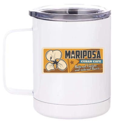 Cuba Travel Retro Cuban Café Mariposa 12 oz Stainless Steel Tumbler Cup