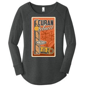 Cuba Travel Retro Cuban Cigar Tabaco Women's Perfect Tri Tunic Long Sleeve Shirt