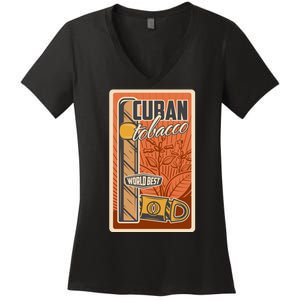 Cuba Travel Retro Cuban Cigar Tabaco Women's V-Neck T-Shirt