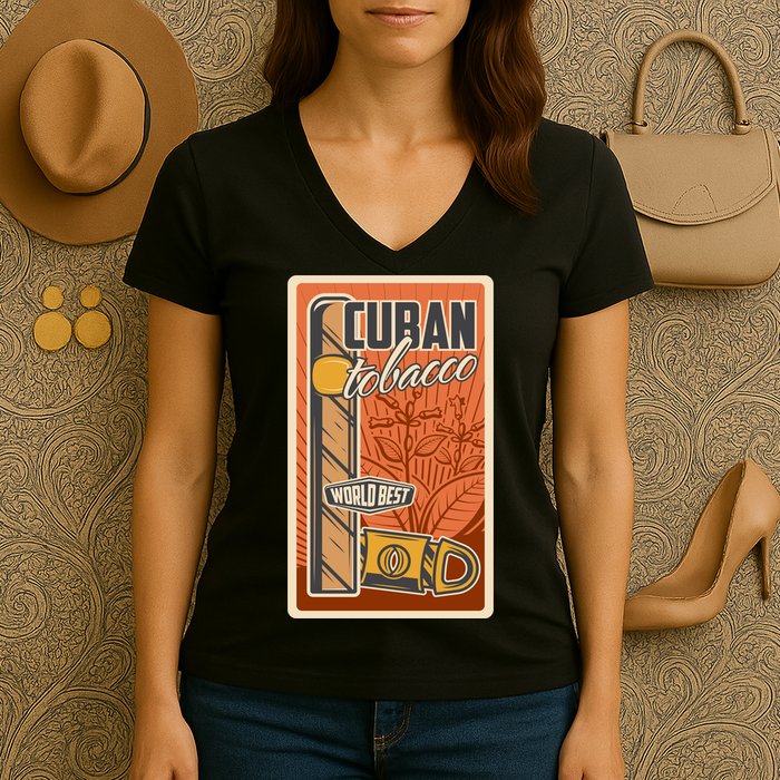 Cuba Travel Retro Cuban Cigar Tabaco Women's V-Neck T-Shirt