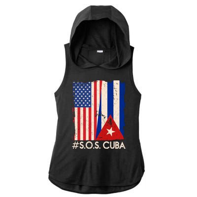 Cuba USA Flags United #S.O.S.CUBA Ladies PosiCharge Tri-Blend Wicking Draft Hoodie Tank