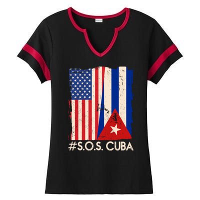 Cuba USA Flags United #S.O.S.CUBA Ladies Halftime Notch Neck Tee