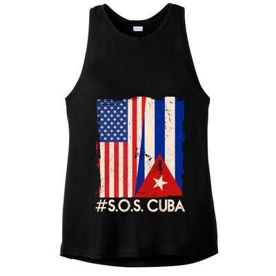 Cuba USA Flags United #S.O.S.CUBA Ladies PosiCharge Tri-Blend Wicking Tank