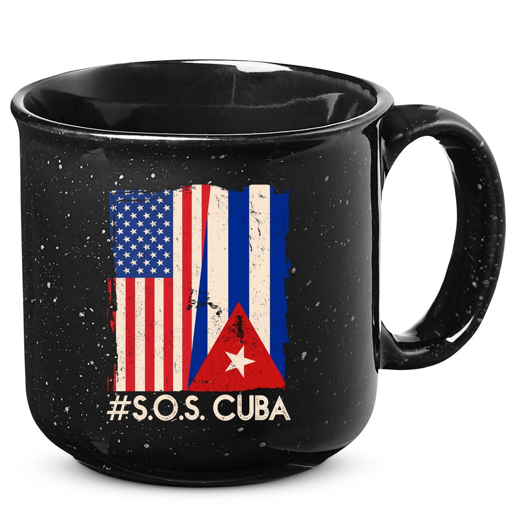 Cuba USA Flags United #S.O.S.CUBA 15oz Campfire Ceramic Mug
